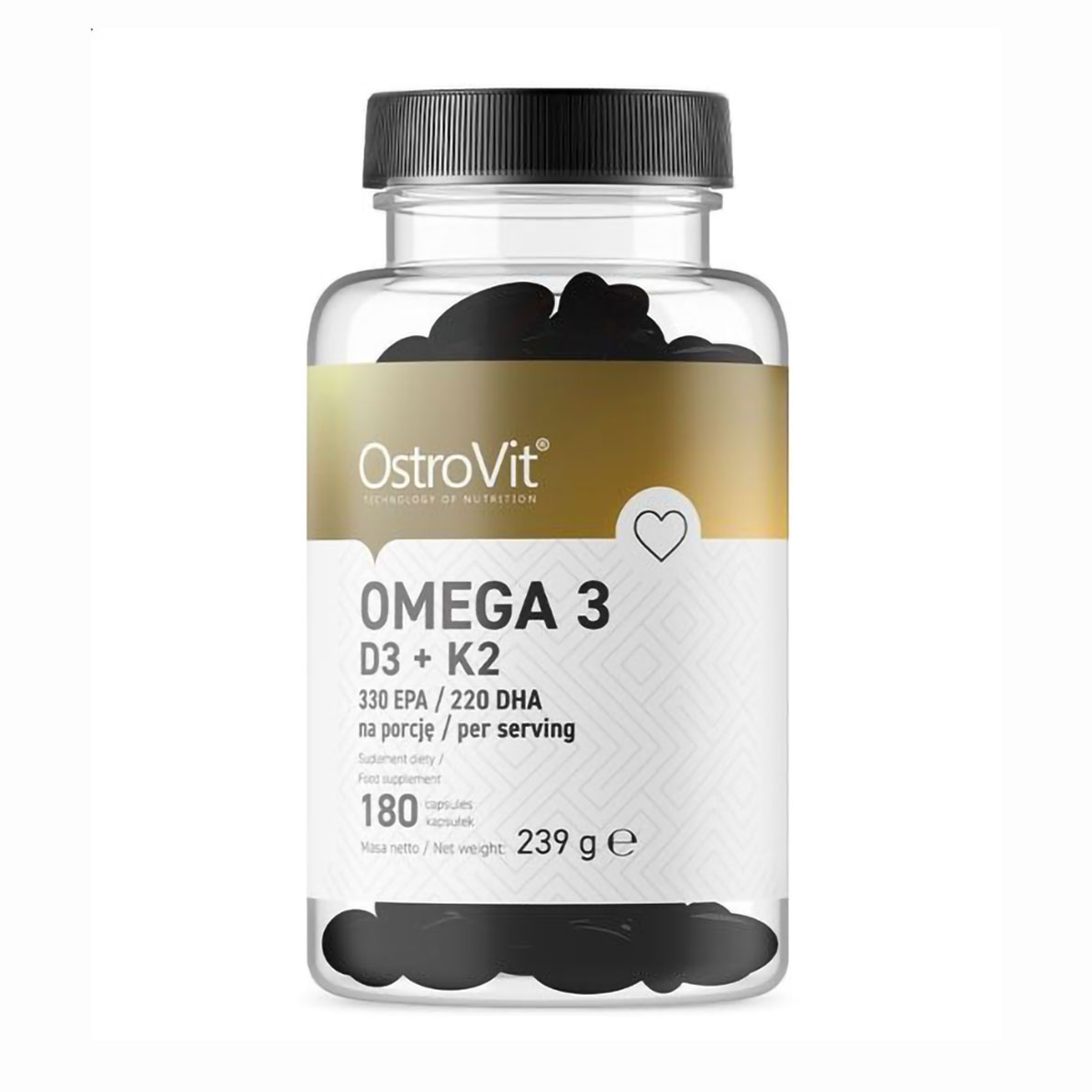 Омега 3 з вітамінами D3 та K2 OstroVit Omega 3 D3 + K2, 180 капсул